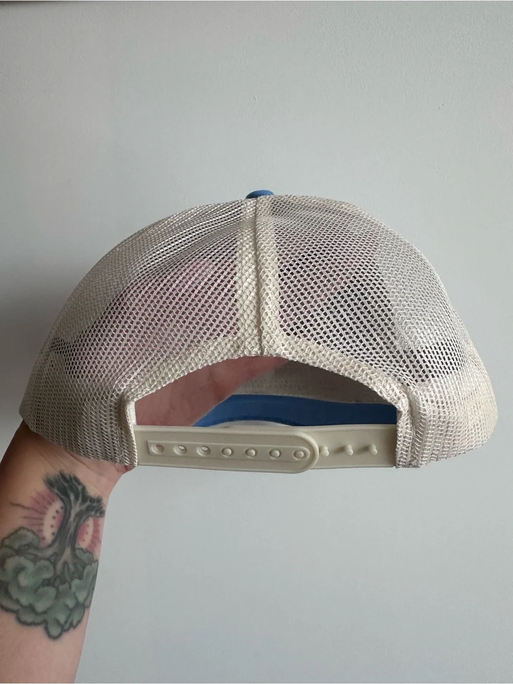 Sabrina's Pit Stop Blue and Cream Trucker Hat